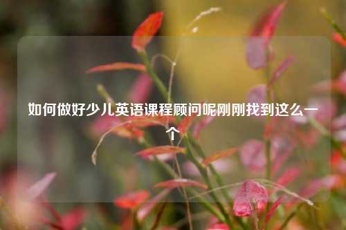如何做好少儿英语课程顾问呢刚刚找到这么一个